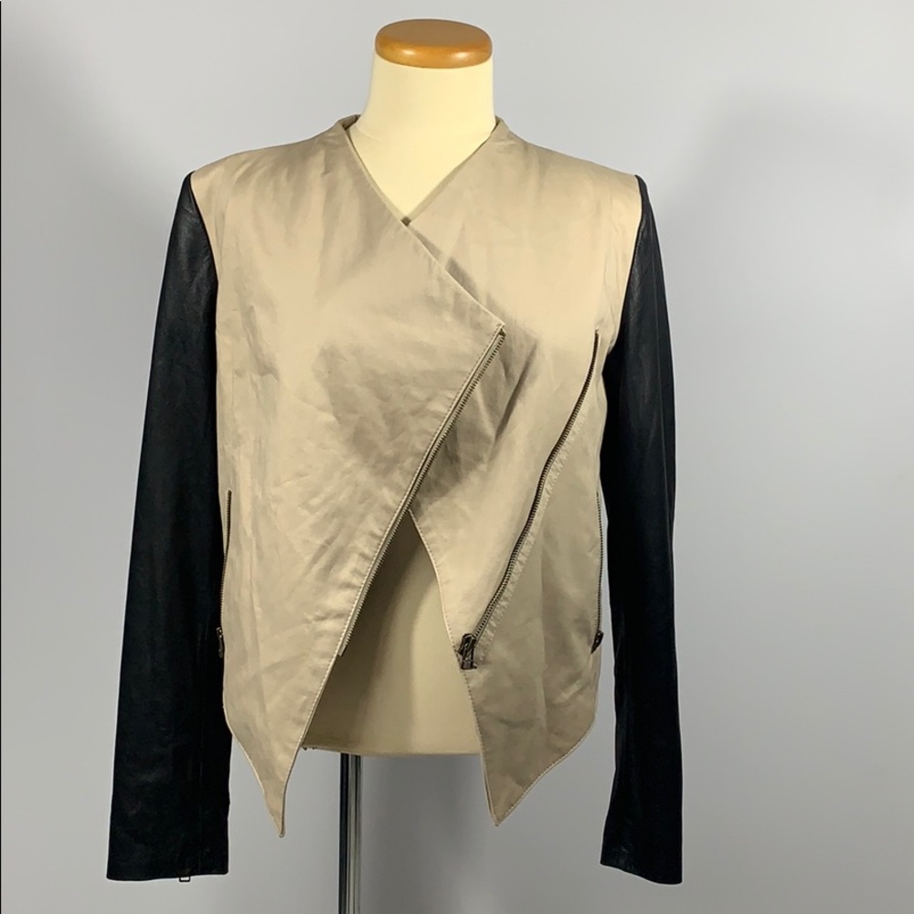 AQUA Asymmetrical Jacket with Leather Sleeves